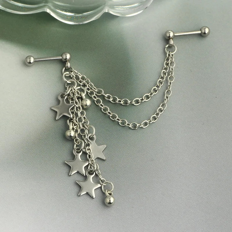 Fashion Double Piercing Chain Stud Earring Industrial Piercing Chain Earrings Tassel Cartilage Helix Jewelry