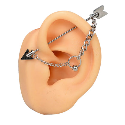 1PC Surgical Steel Industrial Piercing Jewelry With Chain Tassel Bridge Piercing Barbell Earrings Scaffold Bar for Women Men 16G