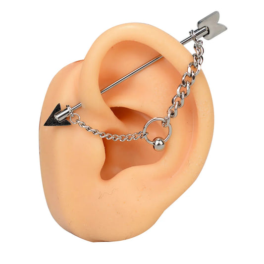 1PC Surgical Steel Industrial Piercing Jewelry With Chain Tassel Bridge Piercing Barbell Earrings Scaffold Bar for Women Men 16G