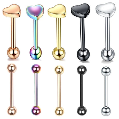 1PC Stainless Steel Heart Shaped Tongue Ring Barbell Tongue Piercing Cute Bar Ear Tragus Studs Labret Piercing Body Jewelry