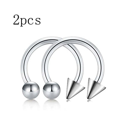 2Pcs Stainless Steel Horseshoe Barbell Nose Lip Rings With Balls Spikes Punk Body Piercing Jewelry Universal Fit Design