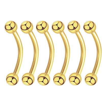 6PCS Stainless Steel Curved Barbell Jewelry - Banana Shape Eyebrow/Lip Ring, Helix/Navel/Cartilage Earring for Men Women