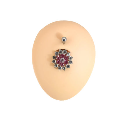 Elegant Crystal Flower Belly Ring - Hypoallergenic Stainless Steel Body Jewelry for Every Occasion