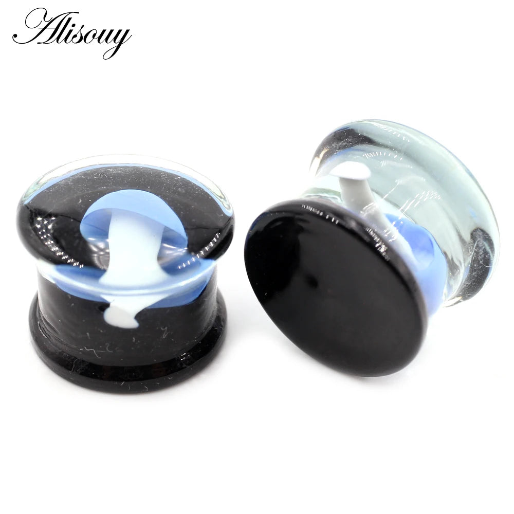 Alisouy 2pcs Transparent Round Glass Luminous Jellyfish Ear Gauges Tunnels Plugs Flesh Stretcher Expander Piercing Body Jewelry