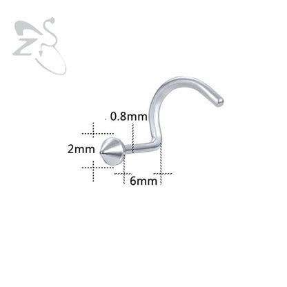 ZS 1PC 20G Spike Nose Ring Stainless steel Nose Stud Black Color Cone Nostril Piercing L-Shaped Seputm Nose Hole Body Piercings