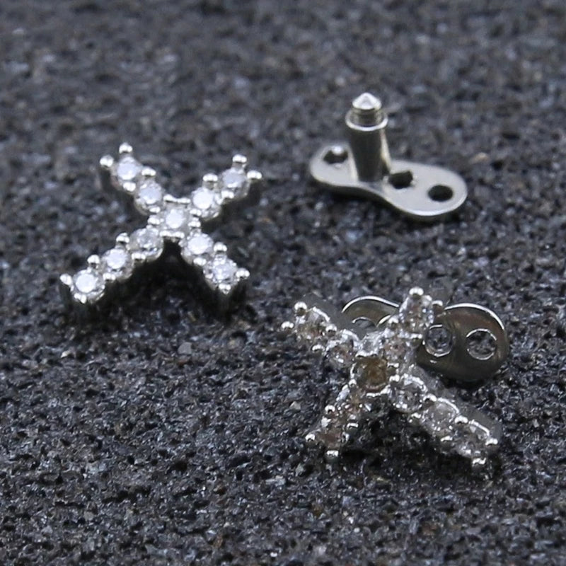 Elegant Stainless Steel Dermal Anchor Set with Cubic Zirconia
