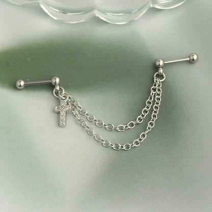 Fashion Double Piercing Chain Stud Earring Industrial Piercing Chain Earrings Tassel Cartilage Helix Jewelry