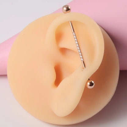 1PC Stainless Steel Industrial Barbell Long Bridge Micro Insert Zircon Earring Transversal Women Ear Piercing Jewelry 16G