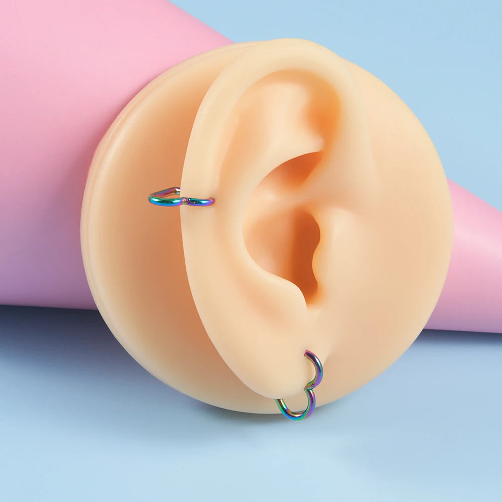 1pcs Stainless Steel Heart Shape Clicker Ear Tragus Cartilage Daith Helix Lobe Earrings Septum Nose Ring Body Piercing Jewelry