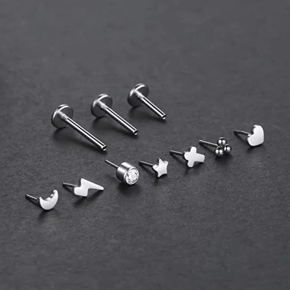 G23 Titanium Threadless Labret Studs Piercing Jewelry 16G Push Pin Cartilage Helix Tragus Earrings for Women Lip Stud Earrings