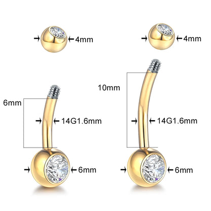 1PCS G23 Titanium 14G Gold Color Belly Button Rings Navel Nombril Piercing CZ Gem 6/8/10/12mm Bar Belly Piercing Sexy Jewelry