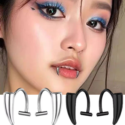 2PCS Gothic Lip Rings - Stainless Steel Fake Piercing Lip Clips for Women