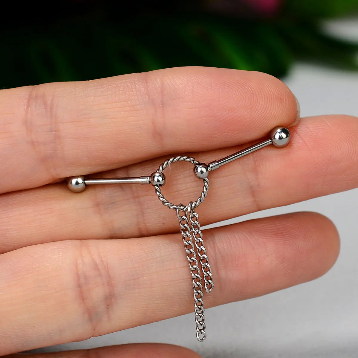 1PC Surgical Steel Industrial Piercing Jewelry With Chain Tassel Bridge Piercing Barbell Earrings Scaffold Bar for Women Men 16G