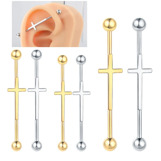 1PC Steel Cross Industrial Piercings Orelha Cartilagem Industrial Barbell Earrings Piercing Bar Scaffold Ear Cartilage Helix 14G