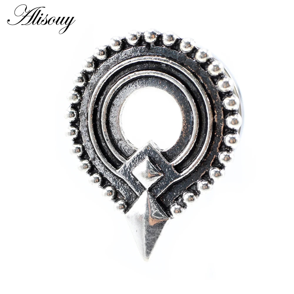 Alisouy 2pcs Stainless Steel Flower Triangle Cone Owl Zircon Star Screw Ear Tunnels Plugs Expander Gauges Body Piercing Jewelry