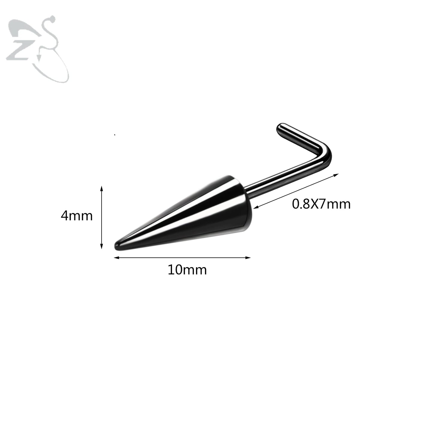ZS 1PC 20G Spike Nose Ring Stainless steel Nose Stud Black Color Cone Nostril Piercing L-Shaped Seputm Nose Hole Body Piercings