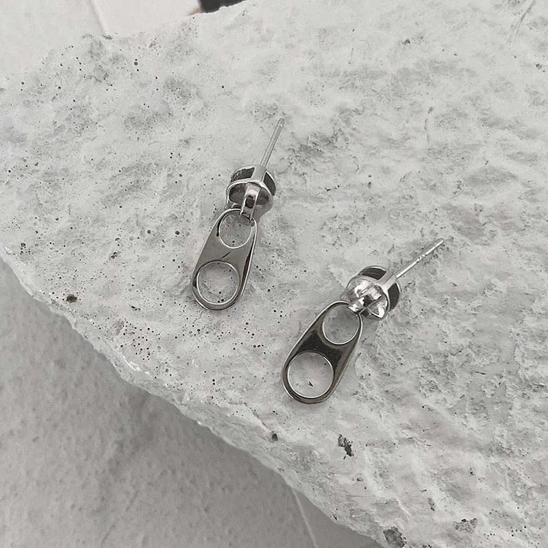 Design Zipper Head Stud Earrings for Women Men Hollow Out Creative Personalized Metal Style Y2K Accessories Fashion Jewelry Gift
