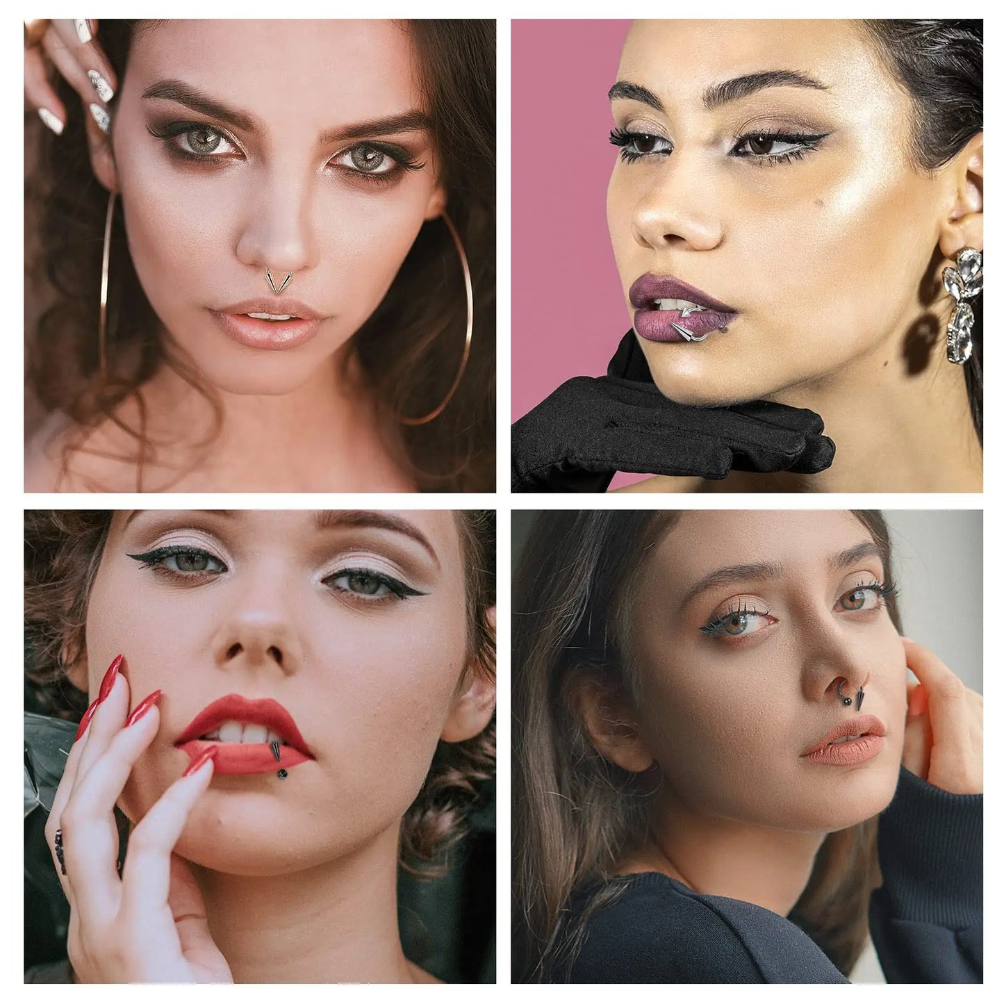 Versatile Stainless Steel Nose Ring Set - Multi-Color 16G Horseshoe Hoop and Spike Septum Piercing Kit