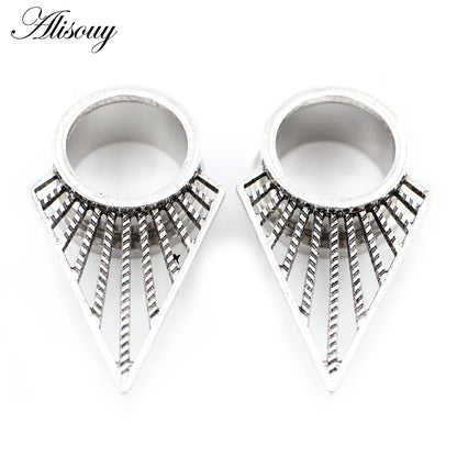 Alisouy 2pcs Stainless Steel Flower Triangle Cone Owl Zircon Star Screw Ear Tunnels Plugs Expander Gauges Body Piercing Jewelry