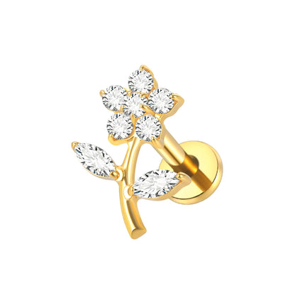 1PC Titanium Ear Cartilage Piercings Flat Back Stud Earring Internal Thread Butterfly Cross CZ Helix Tragus Piercing Jewelry 16G