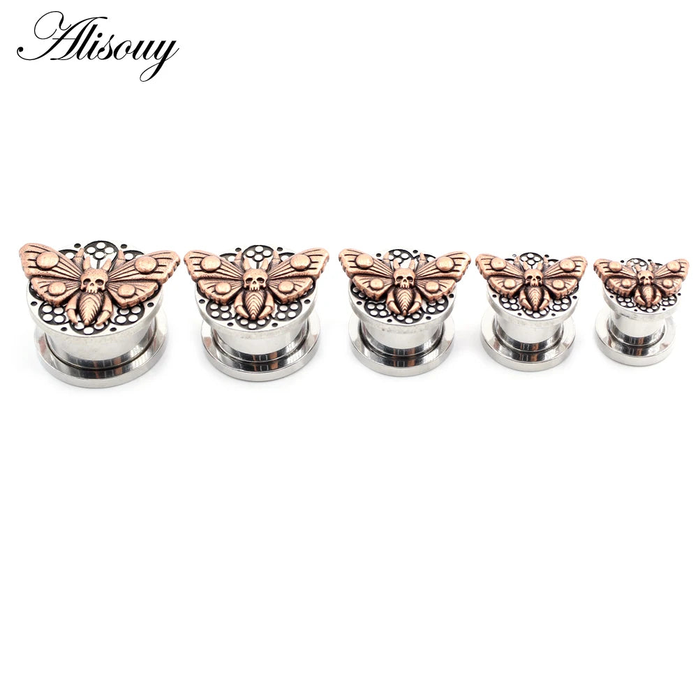 2PCS Stainless Steel Star Moon Sun Skull Cat Butterfly Ear Gauges Tunnels Plugs Expander Stretcher Piercing Body Jewelry