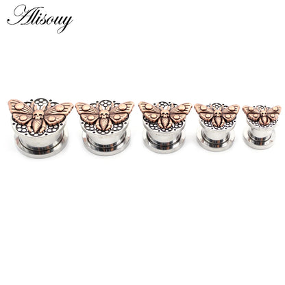 2PCS Stainless Steel Star Moon Sun Skull Cat Butterfly Ear Gauges Tunnels Plugs Expander Stretcher Piercing Body Jewelry