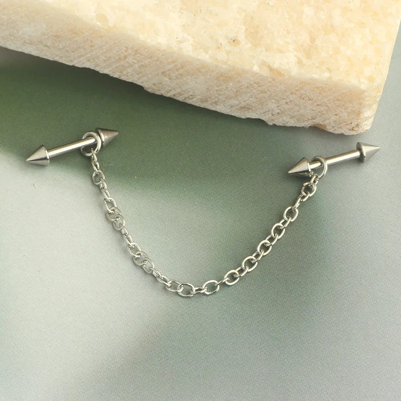 New Silver Color Industrial Piercing Chain Earrings for Women Fashion Ear Cartilage Helix Barbell Surgical Steel Jewelry Gifts