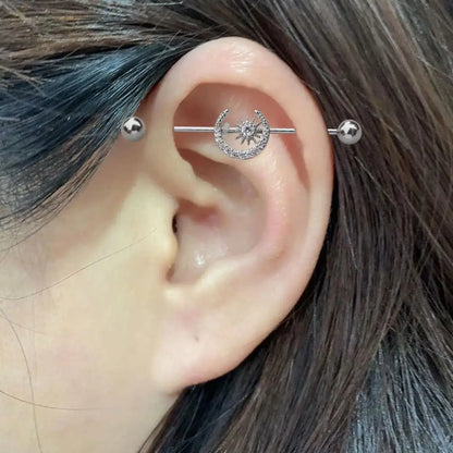 1PC Industrial Piercing Barbells Jewelry Stainless Steel CZ Heart Ball Pearl Cartilage Helix Earring Body Piercing for Women Men