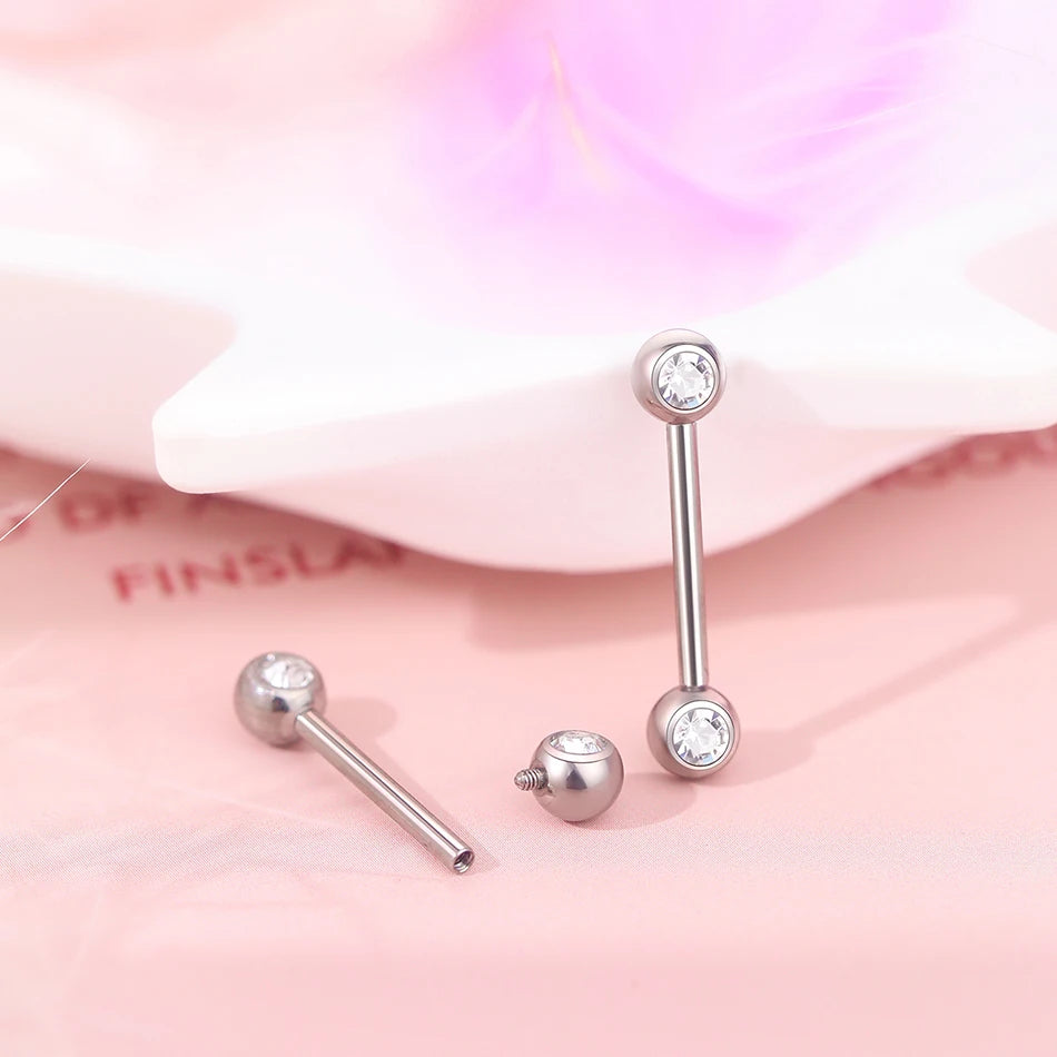 1/2Pcs Titanium Nipple Piercing Jewelry CZ Bezel Tongue Nipple Bars Piercing for Breasts Sexy Piercing Mamilo for Women 12-20mm