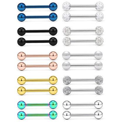 14G Tongue Rings Nipple Rings Surgical Steel Barbell Nipplering Body Piercing Jewelry for Women Men 12MM 14MM 16MM 18MM Bar Leng