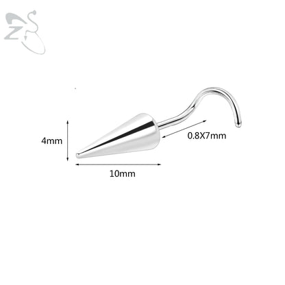ZS 1PC 20G Spike Nose Ring Stainless steel Nose Stud Black Color Cone Nostril Piercing L-Shaped Seputm Nose Hole Body Piercings