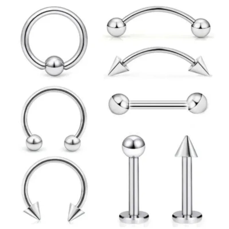 Versatile Stainless Steel Body Jewelry Set - Eyebrow, Nose, Lip, Tongue Rings