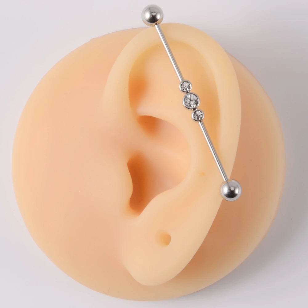 1PC Stainless Steel Industrial Barbell Long Bridge Micro Insert Zircon Earring Transversal Women Ear Piercing Jewelry 16G