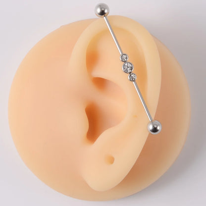 1PC Stainless Steel Industrial Barbell Long Bridge Micro Insert Zircon Earring Transversal Women Ear Piercing Jewelry 16G