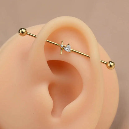 1PC Industrial Piercing Barbells Jewelry Stainless Steel CZ Heart Ball Pearl Cartilage Helix Earring Body Piercing for Women Men