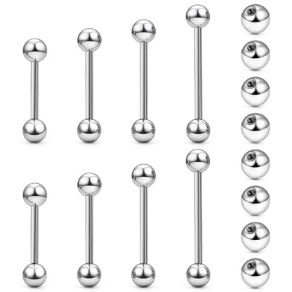 14G 16G Nipple Tongue Rings Stainless Steel Barbells Piercing Jewelry Silvery Black Golden 12mm-18mm Length Ball Size 5MM 6MM