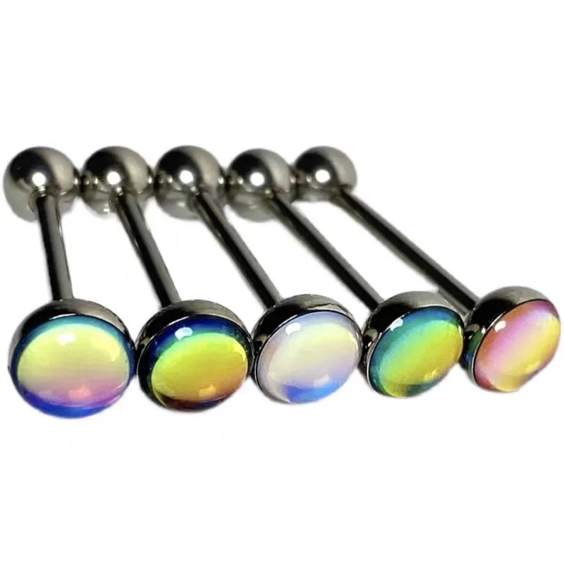 Stainless Steel Tongue Piercing Rings 14G Oil Luminescence Pink Blue Tongue Stud Studs Earrings BCR Piercings Body Jewelry Gifts