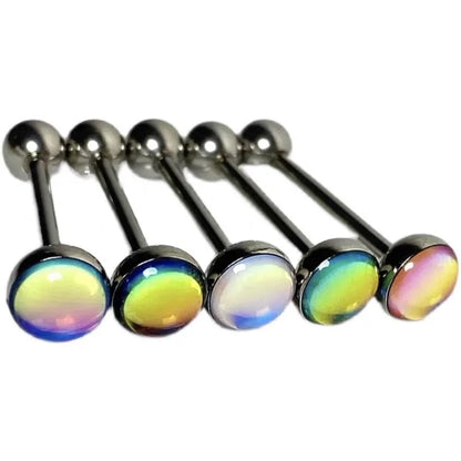 Stainless Steel Tongue Piercing Rings 14G Oil Luminescence Pink Blue Tongue Stud Studs Earrings BCR Piercings Body Jewelry Gifts
