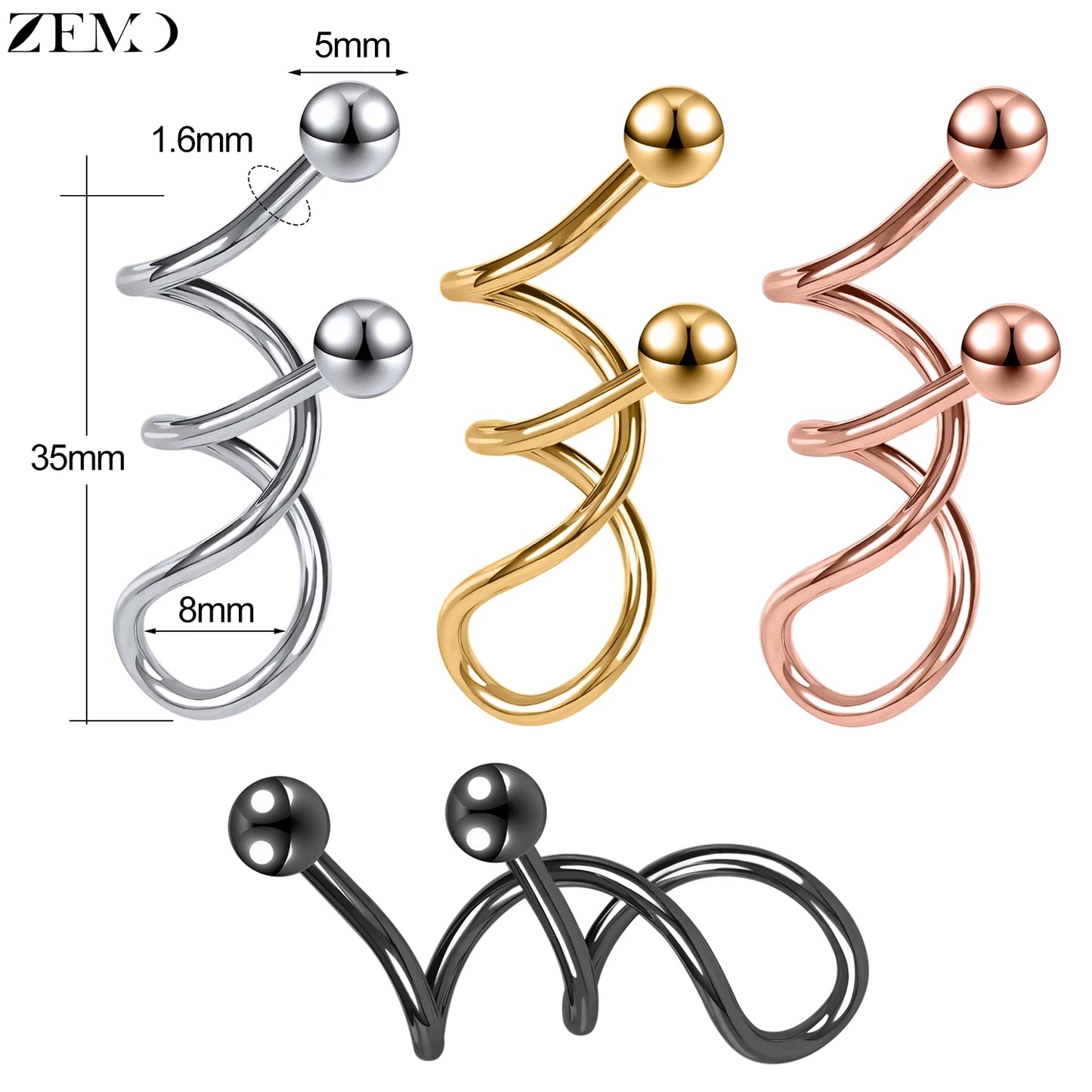 ZEMO 38MM Stainless Steel Industrial Barbell Earrings - Unisex, Multistyle