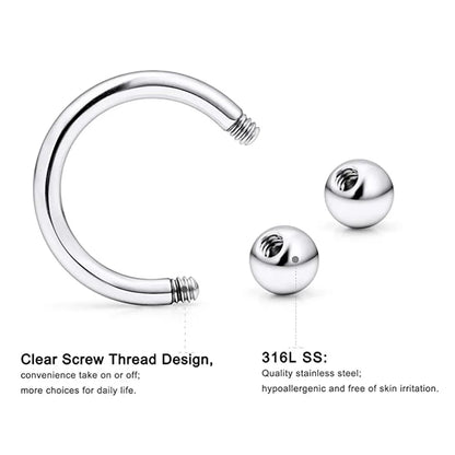 1Pair Steel Circular Barbell Horseshoe 16G 20G Lip Eyebrow Nose Septum Piercings Hoop Ear Cartilage Helix Lobe Earring Piercings