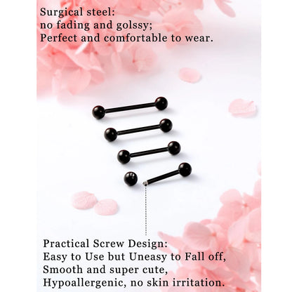 14G 16G Nipple Tongue Rings Stainless Steel Barbells Piercing Jewelry Silvery Black Golden 12mm-18mm Length Ball Size 5MM 6MM