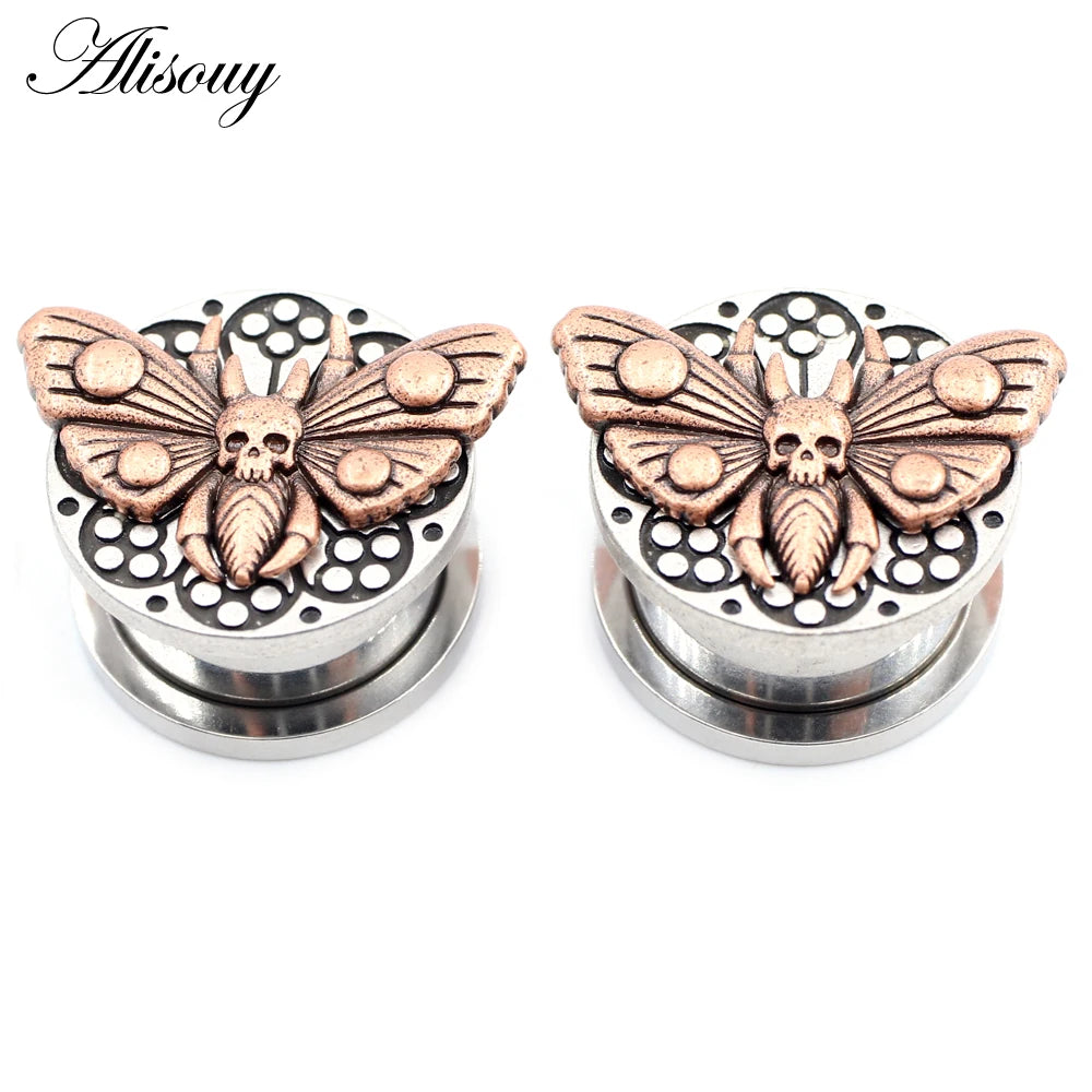 2PCS Stainless Steel Star Moon Sun Skull Cat Butterfly Ear Gauges Tunnels Plugs Expander Stretcher Piercing Body Jewelry