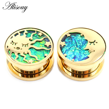 2PCS Stainless Steel Star Moon Sun Skull Cat Butterfly Ear Gauges Tunnels Plugs Expander Stretcher Piercing Body Jewelry