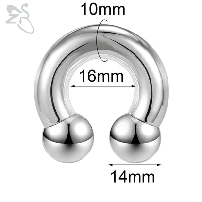 ZS 1 Piece 2/4/6/8G Stainelss Steel Horseshoe Nose Ring Men Internal Threaded Large Gauge Piercings Ear Expander Septum Piercing
