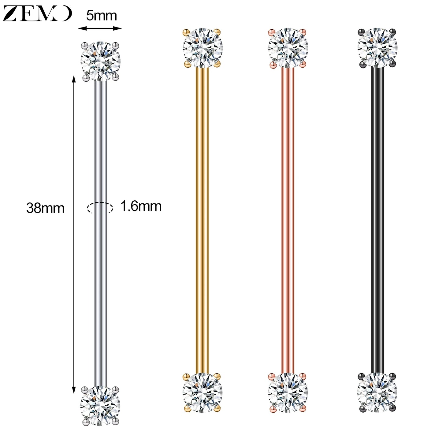 ZEMO 38MM Stainless Steel Industrial Barbell Earrings - Unisex, Multistyle