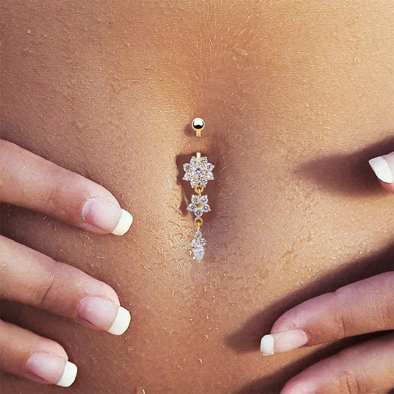 2023 Trendy Crystal Flower Belly Button Ring for Women - Versatile Body Jewelry