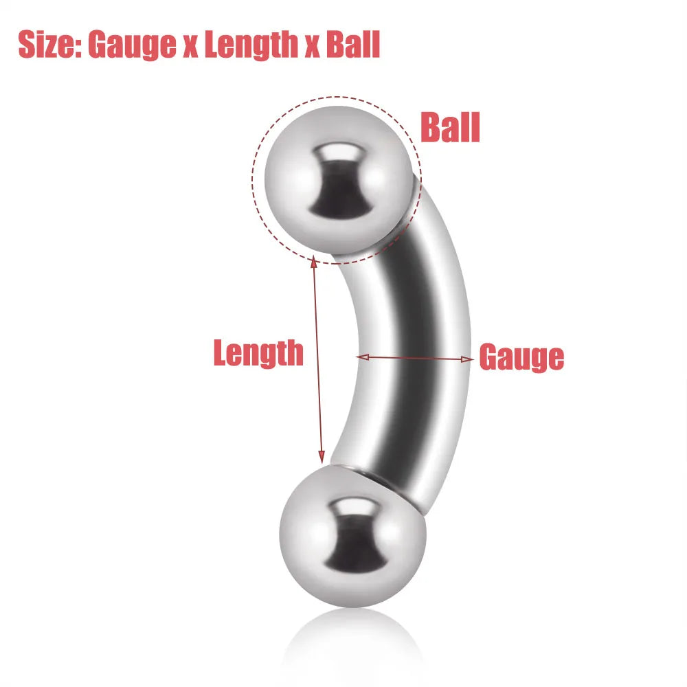 1PCS Surgical Steel Big Size Curved Ring Large Gauge Tongue Curved barbell Curved Banana Gauge Man Body Piercing Jewelry