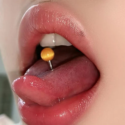 Surgical Steel Tongue Rings for Women Charming Opal Stone Tongue Barbells Piercing Body Jewelry 14g