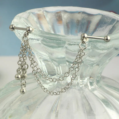 Fashion Double Piercing Chain Stud Earring Industrial Piercing Chain Earrings Tassel Cartilage Helix Jewelry