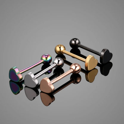 1PC Stainless Steel Heart Shaped Tongue Ring Barbell Tongue Piercing Cute Bar Ear Tragus Studs Labret Piercing Body Jewelry